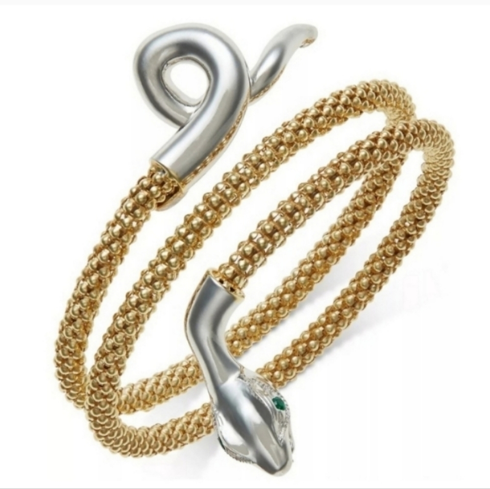 Italian Gold Emerald-Accent Snake Wrap Bracelet in 14k Gold